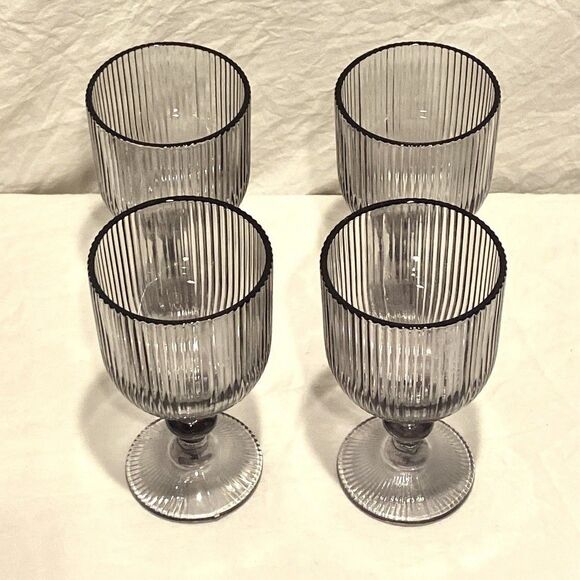 Vintage Light Gray Goblet Water Wine Glass Set Of 4 12 OZ  Excellent Condition - Picture 1 of 7